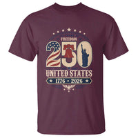 250 Years of Freedom Liberty Bell and Statue of Liberty Graphic T Shirt 1776 2026 US Pride American Flag Graphic Emblem