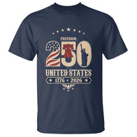 250 Years of Freedom Liberty Bell and Statue of Liberty Graphic T Shirt 1776 2026 US Pride American Flag Graphic Emblem