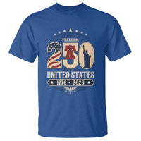 250 Years of Freedom Liberty Bell and Statue of Liberty Graphic T Shirt 1776 2026 US Pride American Flag Graphic Emblem