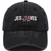 Jesus Saves USA Semiquincentennial 1776 2026 Washed Cotton Baseball Cap Patriotic Christian Faith USA 250 Years of Freedom