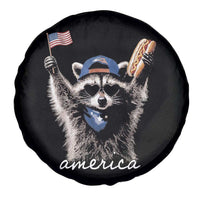 Funny America Raccoon Happy 4th of July Spare Tire Cover Holding Hotdog and US Flag Patriotic Graphic