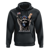 Funny America Raccoon Happy 4th of July Hoodie Holding Hotdog and US Flag Patriotic Graphic