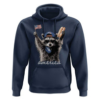 Funny America Raccoon Happy 4th of July Hoodie Holding Hotdog and US Flag Patriotic Graphic