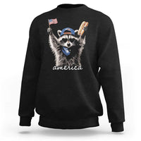 Funny America Raccoon Happy 4th of July Sweatshirt Holding Hotdog and US Flag Patriotic Graphic