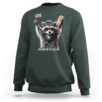Funny America Raccoon Happy 4th of July Sweatshirt Holding Hotdog and US Flag Patriotic Graphic
