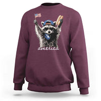 Funny America Raccoon Happy 4th of July Sweatshirt Holding Hotdog and US Flag Patriotic Graphic