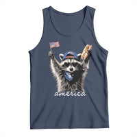 Funny America Raccoon Happy 4th of July Tank Top Holding Hotdog and US Flag Patriotic Graphic