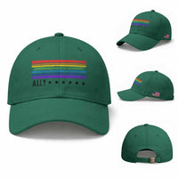 Retro Rainbow Ally Distressed Stripes Graphic Baseball Cap LGBTQ Support Pride Month