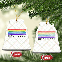 Retro Rainbow Ally Distressed Stripes Graphic Ceramic Ornament LGBTQ Support Pride Month