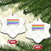 Retro Rainbow Ally Distressed Stripes Graphic Ceramic Ornament LGBTQ Support Pride Month