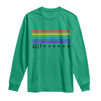 Retro Rainbow Ally Distressed Stripes Graphic Long Sleeve Shirt LGBTQ Support Pride Month