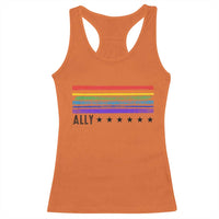 Retro Rainbow Ally Distressed Stripes Graphic Racerback Tank Top LGBTQ Support Pride Month