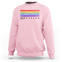 Retro Rainbow Ally Distressed Stripes Graphic Sweatshirt LGBTQ Support Pride Month