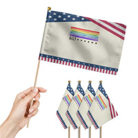 Retro Rainbow Ally Distressed Stripes Graphic Patriotic Handheld Flag LGBTQ Support Pride Month