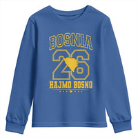 Lets Go Bosnia 2026 Hajmo Bosno Vintage Varsity Sports Style Youth Sweatshirt Bosnia Herzegovina Map Soccer Lover Football Fan