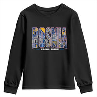 Lets Go Bosnia Heritage Hajmo Bosno Cultural Mosaic Pattern Youth Sweatshirt Bosnia Herzegovina Map Soccer Lover Football Fan