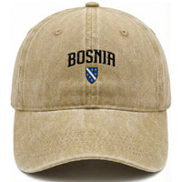 Vintage Bosnia Coat of Arms Minimalist Washed Cotton Baseball Cap Golden Lily Heritage Shield Graphic