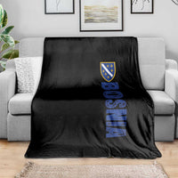 Bosnia Typography Coat of Arms Throw Blanket Golden Lily Shield Modern Graphic