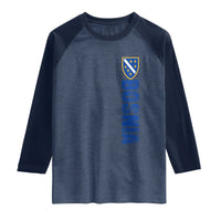 Bosnia Typography Coat of Arms Raglan Shirt Golden Lily Shield Modern Graphic