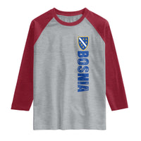 Bosnia Typography Coat of Arms Raglan Shirt Golden Lily Shield Modern Graphic
