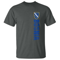 Bosnia Typography Coat of Arms T Shirt Golden Lily Shield Modern Graphic