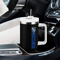 Bosnia Typography Coat of Arms Tumbler With Handle Golden Lily Shield Modern Graphic