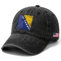 Vintage Grunge Bosnia Herzegovina National Flag Washed Cotton Baseball Cap Bosnian Pride Soccer Heritage Sports Fan