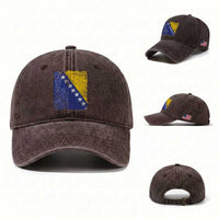 Vintage Grunge Bosnia Herzegovina National Flag Washed Cotton Baseball Cap Bosnian Pride Soccer Heritage Sports Fan