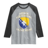 Hajmo Bosno Lets Go Bosnia Herzegovina Flag Raglan Shirt Golden Lily Soccer Football Fan Athletic Graphic