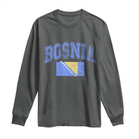 Classic Distressed Bosnia National Flag Varsity Style Long Sleeve Shirt Sports Fan Athletic Graphic