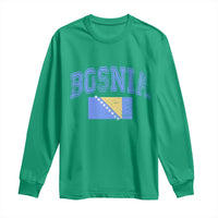 Classic Distressed Bosnia National Flag Varsity Style Long Sleeve Shirt Sports Fan Athletic Graphic