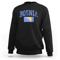 Classic Distressed Bosnia National Flag Varsity Style Sweatshirt Sports Fan Athletic Graphic