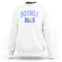 Classic Distressed Bosnia National Flag Varsity Style Sweatshirt Sports Fan Athletic Graphic