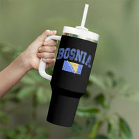 Classic Distressed Bosnia National Flag Varsity Style Tumbler With Handle Sports Fan Athletic Graphic
