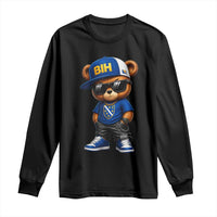 BIH Bosnia Teddy Bear Graphic Long Sleeve Shirt Golden Lily Heritage Urban Streetwear Style