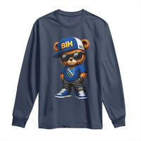 BIH Bosnia Teddy Bear Graphic Long Sleeve Shirt Golden Lily Heritage Urban Streetwear Style