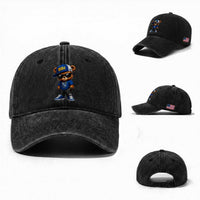 BIH Bosnia Teddy Bear Graphic Washed Cotton Baseball Cap Golden Lily Heritage Urban Streetwear Style
