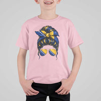 Bosnian Girl Messy Bun Flag Bandana Woman Graphic T Shirt For Kid Bosnia Herzegovina Pride