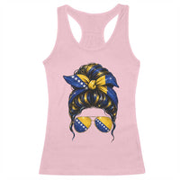 Bosnian Girl Messy Bun Flag Bandana Woman Graphic Racerback Tank Top Bosnia Herzegovina Pride