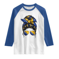 Bosnian Girl Messy Bun Flag Bandana Woman Graphic Raglan Shirt Bosnia Herzegovina Pride