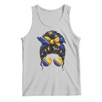 Bosnian Girl Messy Bun Flag Bandana Woman Graphic Tank Top Bosnia Herzegovina Pride