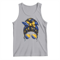 Bosnian Girl Messy Bun Flag Bandana Woman Graphic Tank Top Bosnia Herzegovina Pride
