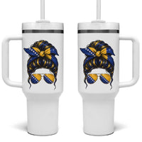 Bosnian Girl Messy Bun Flag Bandana Woman Graphic Tumbler With Handle Bosnia Herzegovina Pride
