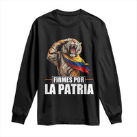 Firmes Por La Patria Colombian Pride Long Sleeve Shirt Roaring Saluting Tiger Patriotic Colombia Heritage Flag