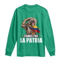 Firmes Por La Patria Colombian Pride Long Sleeve Shirt Roaring Saluting Tiger Patriotic Colombia Heritage Flag