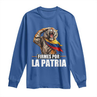 Firmes Por La Patria Colombian Pride Long Sleeve Shirt Roaring Saluting Tiger Patriotic Colombia Heritage Flag