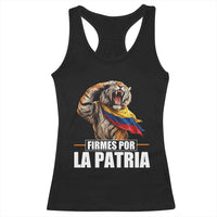 Firmes Por La Patria Colombian Pride Racerback Tank Top Roaring Saluting Tiger Patriotic Colombia Heritage Flag