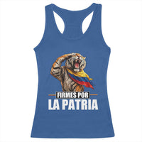 Firmes Por La Patria Colombian Pride Racerback Tank Top Roaring Saluting Tiger Patriotic Colombia Heritage Flag