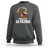 Firmes Por La Patria Colombian Pride Sweatshirt Roaring Saluting Tiger Patriotic Colombia Heritage Flag