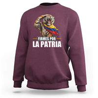 Firmes Por La Patria Colombian Pride Sweatshirt Roaring Saluting Tiger Patriotic Colombia Heritage Flag